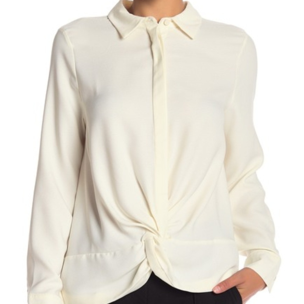 Nicole Miller Gather Front Long Sleeve Button Down
